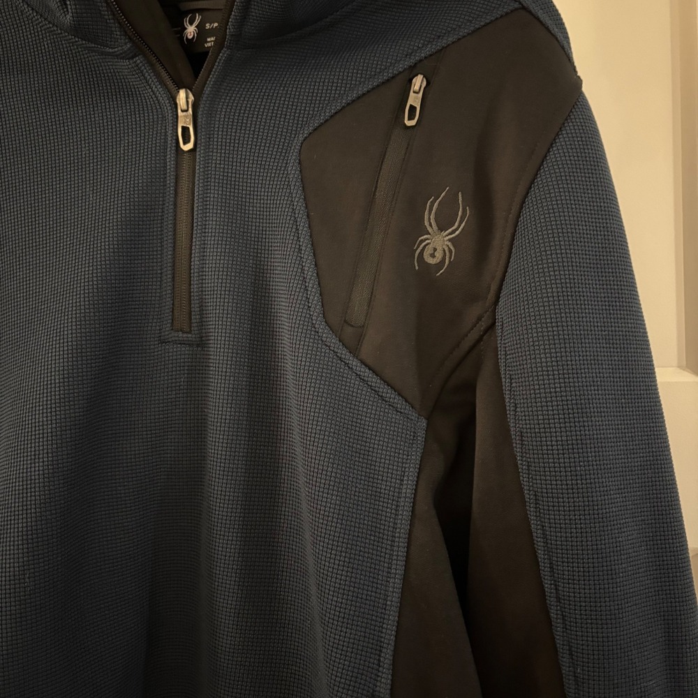 Spyder Men Size Small Blue Black 1/4 Zip Fleece Pullover Athletic Jacket - Picture 6 of 6